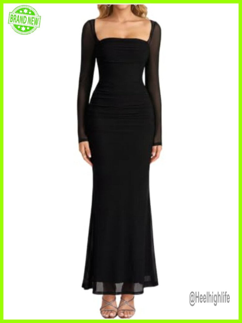 Long Sleeve Mesh Maxi Dress Formal Wedding Guest Cocktail Party